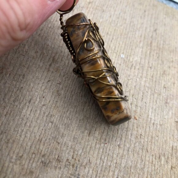 Petrified Palm Wood Wire-Wrapped Necklace Pendant - Picture 2 of 5